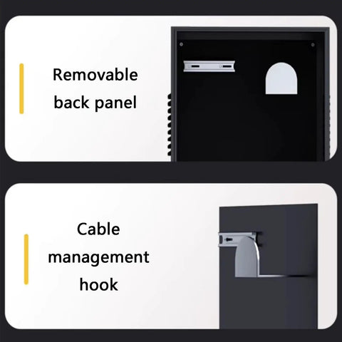 Features of Tough As Nails EV Charger Cover Protector, showing removable back panel and cable management hook.