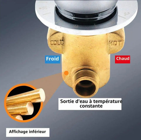 Heavy Duty Four Way Brass Shower Diverter Valve With Tight Multi Port Flow Routing For Quick Bathroom Upgrades And Zero Stress Temperature Tweaks For Rock Solid Daily Performance showing buttons for cold and hot water