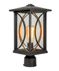 Outdoor Post Light Black Finish Waterproof Pole Lantern Lighting Fixture With Tempered Clear Seeded Glass glowing bulb