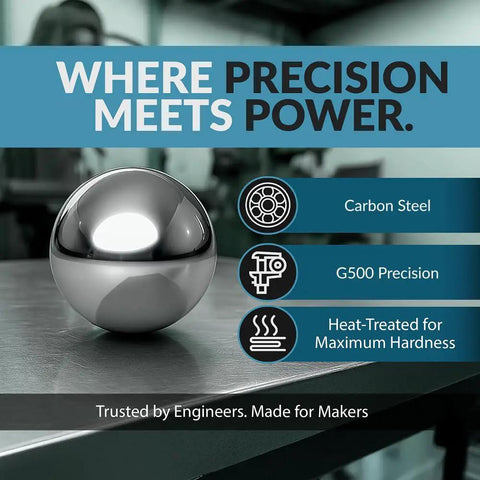 Top Shelf Carbon Steel Precision Balls 5/16 Inch G500 Grade Badass Durability Slick Finish 1000 Piece Bulk Pack on a metallic surface.