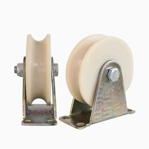 Single Nylon Groove Roller Wheel For Sliding Barn Doors Linear Track Pulley with solid metal base and smooth glide features.