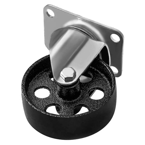 4 Piece Steel Casters With Plates That Roll Smooth as Butter and Handle 350 lbs Per Wheel Featuring Non Brake Lock Mechanism and Swivel Design, close-up of a single caster.