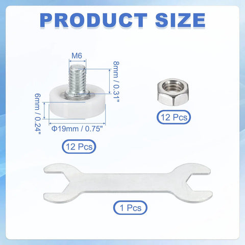 White 12 Pack Drawer Rollers And Cabinet Wheels With Wrench For Rock Solid Filing Cabinet Slide DIY Replacement Hardware Sturdy Nylon Steel Casters No Sweat Install Routine with detailed measurements.