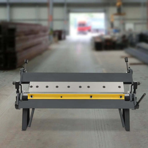 Industrial 24 Inch 20 Gauge Pan And Box Brake Sheet Metal Folder with floor-standing frame and removable fingers in workshop