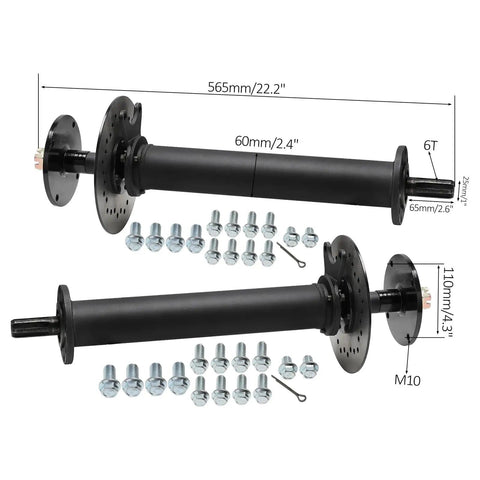 High Power 60V 2500W Brushless Rear Axle Kit With Integrated Differential And 12 To 1 Gearbox, dimensions and components shown.