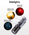 Pocket EDC USB C Rechargeable Flashlight With Magnetic Clip Bright White LED At 6500K 850mAh Battery showing sidelight options