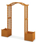 Natural Fir Wood Garden Arbor with Planter Boxes, Outdoor Trellis for Climbing Plants like Roses and Vines, Garden Arch