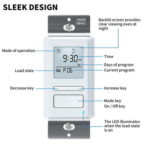 Diagram of 7 Day Programmable In Wall Timer Switch For Lights And Fans With Sunrise Sunset Auto Control And Random Security Mode