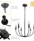 Six Light Black Farmhouse Industrial Metal Chandelier With Classic Candle Pendant Style ceiling fixture details and features