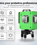 3D Laser Level With Green Laser, Self Leveling And Manual Modes, 360 Degree Coverage, 12 Laser Lines, Class 2, on stand