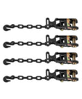 Heavy Duty Tire Safe Ratchet Strap Kit With Thick Rubber Blocks And Beefy Steel Hooks Secure Motorbikes And Atvs And Suvs Road Ready Tie Down System For Tough Hauls, showing four ratchet straps with hooks.