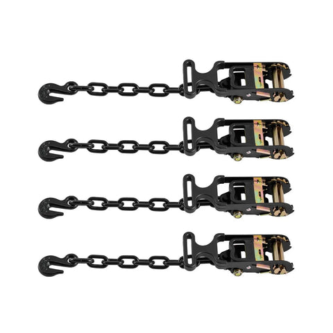 Heavy Duty Tire Safe Ratchet Strap Kit With Thick Rubber Blocks And Beefy Steel Hooks Secure Motorbikes And Atvs And Suvs Road Ready Tie Down System For Tough Hauls, showing four ratchet straps with hooks.