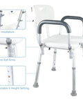 Adjustable Shower Chair With Tool Free Assembly For Spa Bathtub Lift Bench Portable White Bath Seat With Arms Height Adjustable 15 To 20 Inches Heavy Duty Aluminum Frame Supports Up To 250 Lbs Includes Bath Mat