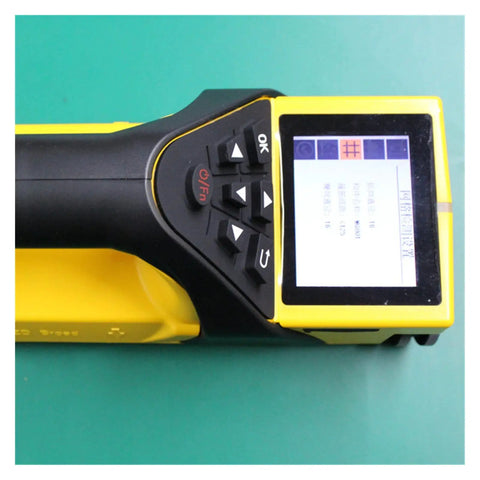 Close-up of Dead Solid Digital Stud Finder Wall Scanner With Crisp Color Lcd Panel controls and display showing menu options.