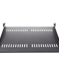Rock Solid 1U Server Rack Shelf With Vented Steel Cantilever Mount Tray In Matte Black Fits Standard 19 Inch Racks, top view.