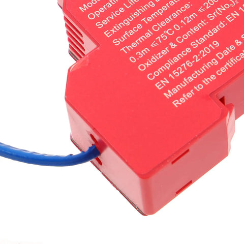 Close-up of Heat Activated Auto Fire Extinguisher Patch With Drop Dead Aluminum Alloy Housing and Super Sticky Backing for easy installation.