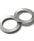 Rock Solid Heavy Duty Wedge Lock Washers Din 25201 Vibration Proof Double Sided Fasteners 304 Stainless Steel Ten Pack close-up view.
