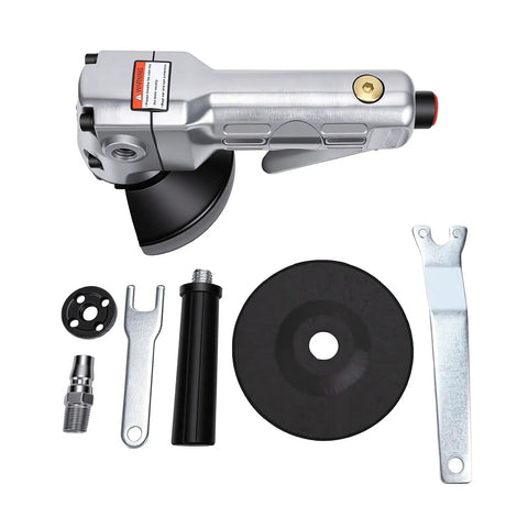 Kickass Pneumatic Air Angle Grinder Boasting 11000Rpm Muscle for Metal Cutting and Surface Polishing with accessories.