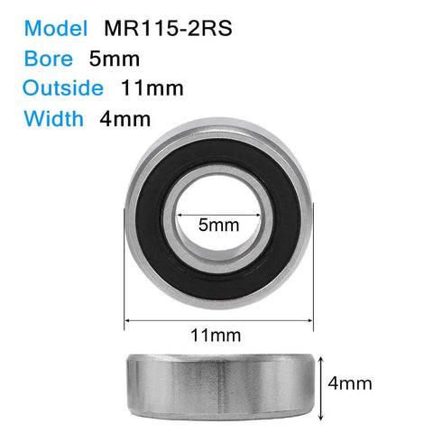 5x11x4 mm MR115-2RS miniature sealed ball bearing double rubber-sealed pre-lubricated deep groove steel small-width for motors