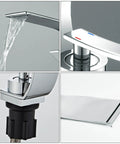 Close-up of Chrome Single-Hole Vanity Faucet With Touch On, Low Arc Modern Bathroom Sink Faucet highlighting ceramic valve and controls