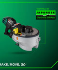 Badass Cordless Rebar Bender and Cutter Crushes Heavy Steel Tasks Fast Using One Brushless Motor and 36V Multivolt Battery side view on green background.