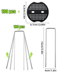 Heavy Duty Galvanized Steel U Shape Garden Stakes And Fixing Gasket Sets dimensions view with 100 pieces count and measurements.