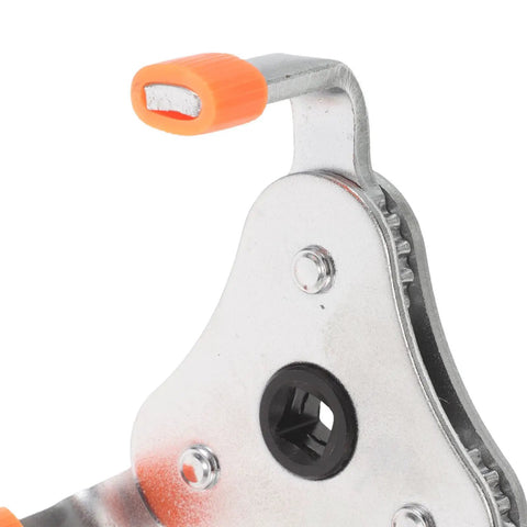 Top Shelf Smoke Detector Removal Tool For Ceiling Sensors handle close-up view showing orange grip and metal fitting.