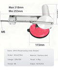 Kickin 65Mm Stroke Electric Telescopic Linear Actuator With Variable Speed Reciprocating DC Motor Kit, stainless steel, dimensions labeled.