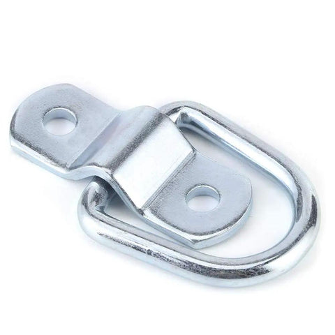 Eight Piece Rock Solid Tie Down D Ring Load Anchors With Heavy Duty Forged Iron Lashing Rings And Simple Mounting Brackets For Truck Trailer Boat Cargo Securing 1000 Kg Capacity No Sweat Setup - close-up of a forged iron D-ring with mounting bracket.
