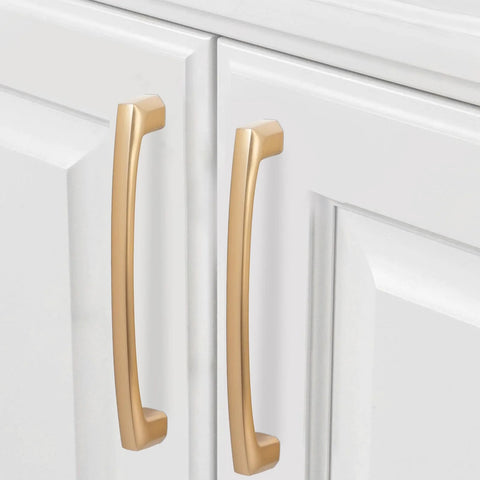 10 Pack 5 Inch Champagne Bronze Cabinet Handles For Kitchen Cabinets And Furniture Pulls installed on white doors