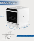Hassle Free Compact Automatic Countertop Dishwasher Dual Spray No Plumbing Required Easy Setup For Renters Or Small Apartments Quick Dry dimensions display with size measurements.