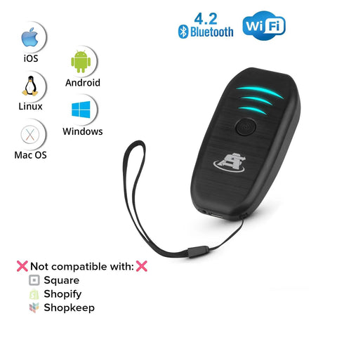 Portable Wireless Bluetooth Barcode Scanner Handheld 1D 2D Mini Reader With USB Cordless Rechargeable, compatible with iOS, Android, Windows