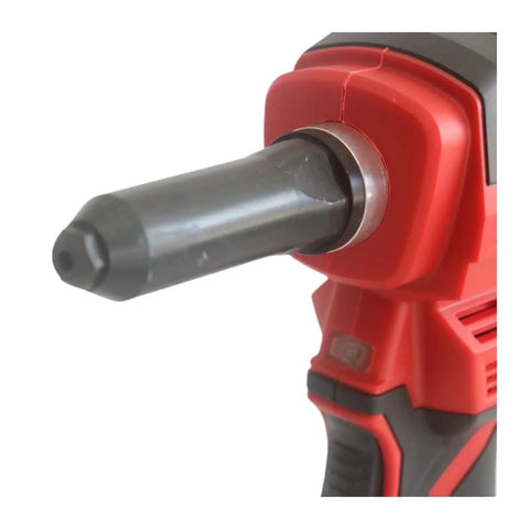 Close-up of nozzle on 28Mm Brushless Cordless Rivet Gun And Nut Riveter With Pure Copper Motor Provides Stable Power For Iron Aluminum And Stainless Steel Rivets Heavy Duty Tool That Crushes Jobs Built Like A Tank For Pro Mechanics And Serious Diy Projects.