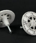 Rock Solid Compass Rose Drawer Pulls Set Of 12 In Antique White Cast Iron Nautical Cabinet Handles Featuring Smooth Grip and Killer Design For Effortless Kitchen And Bathroom Hardware Refresh, showing two round drawer pulls.
