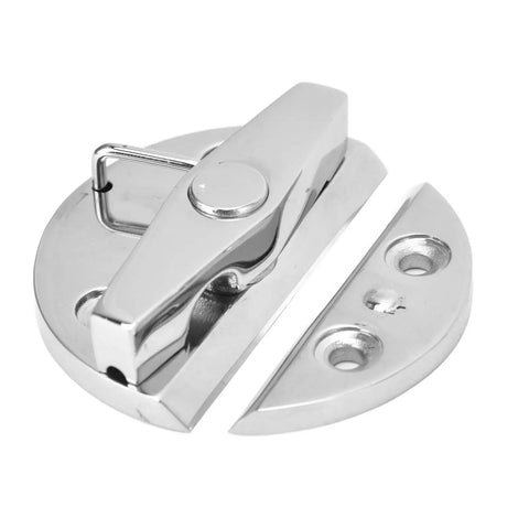 Rock Solid 316 Stainless Steel Marine Hinge For Boat Doors Heavy Duty Twist Catch Latch Saltwater Beast Shore Locker Fitting 58Millimeter Semicircle Deck Access Hardware With Mounting Screws, showing a shiny hinge with latch.