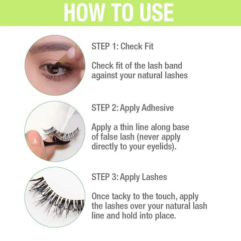 How to use Brush On Clear Lash Glue Waterproof Strip Lash Adhesive With Vitamins A C And E instructions diagram