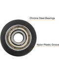 Close-up of Top Shelf U Groove Pulley Set With Heavy Duty Nylon Guide Wheels For Garage Doors and Sliding Tracks.