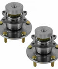 Smoother Ride Guaranteed Solid Four Piece Wheel Hub And Bearing Assembly Kit Tested For Front Rear Left Right Fits Galant Eclipse Stratus Avenger Sebring Talon Built Legit close-up of two wheel hub assemblies with gold bolts and gear-like components