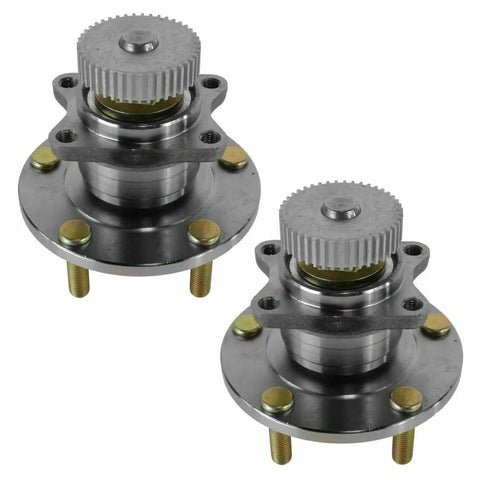 Smoother Ride Guaranteed Solid Four Piece Wheel Hub And Bearing Assembly Kit Tested For Front Rear Left Right Fits Galant Eclipse Stratus Avenger Sebring Talon Built Legit close-up of two wheel hub assemblies with gold bolts and gear-like components