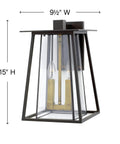 Walker Collection LED Wall Mount Lantern, Buckeye Bronze Finish, 9.5" W x 15" H, sturdy glass and metal design for outdoor use.