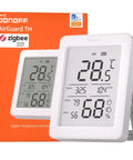 Indoor Zigbee Temperature And Humidity Sensor With 3.6 Inch LCD Display Real Time Readouts App Monitoring With Charts Alerts Data Export Remote Data View 1 Pack, white