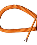 Heavy Duty Tough As Nails 3 Core 17 Awg Retractable Coiled Power Cord With Durable Polyurethane Jacket Oil And Wear Resistant Industrial Extension Cable That Snaps Back Quick in orange color.