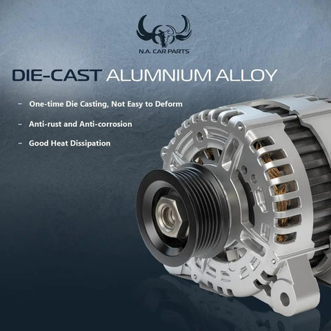 OEM Style Replacement Alternator For 2014 To 2017 Mazda 6 2.5 L4 Engine With Rust Proof Coating, die-cast aluminum alloy design.