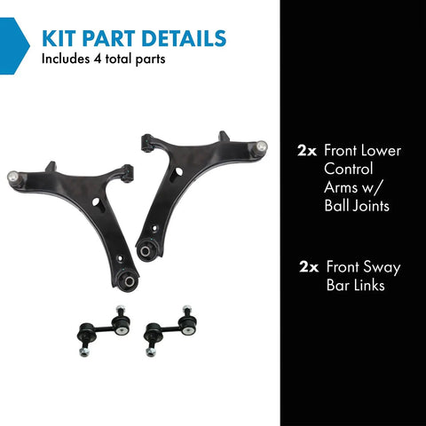 Front Suspension Refresh Kit With Two Lower Control Arms Complete With Ball Joints Plus Dual Sway Bar Stabilizer Links, showing parts.
