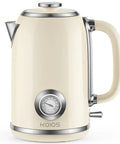 1.8L Electric Kettle With Temperature Gauge, 1500W Fast Boil, 304 Stainless Steel Retro Style Hot Water Kettle With Lit LED Light, Auto Shut Off And Boil Dry Protection, beige color, side view