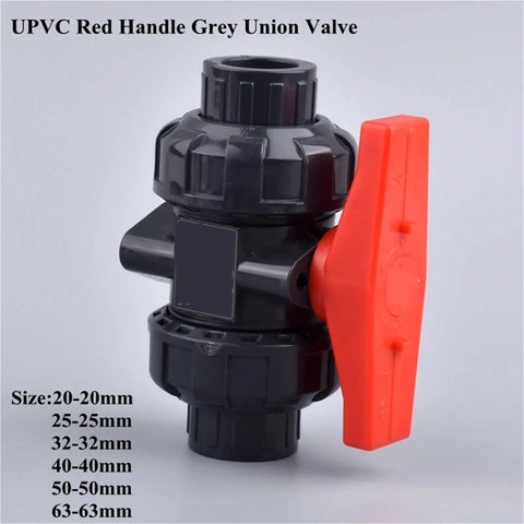 15-Piece Grey Hose Connector Kit With Double Union Ball Valve For Garden Watering And Irrigation, 63mm UPVC red handle