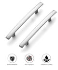 Two 30 Pack 6 Inch Curved Cabinet Pulls Brushed Nickel Zinc Alloy for Kitchen Cupboards And Drawers shown with scratch resistance icons