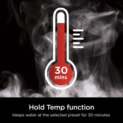 Graphic of thermometer icon indicating Hold Temp function on Precision Temperature Electric Kettle With 1500W Fast Boil 7 Cup Capacity BPA Free Stainless Hold Temp Setting And 7 Presets For Green Tea White Tea Oolong Black Tea Herbal Tea And Coffee