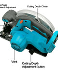 No Cord Hassle Cordless Circular Saw 18V Lithium Power Tool showing cutting angle adjustment and depth features.