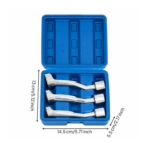 Heavy Duty Professional Grade Double Offset Angled Socket Wrench Kit With Open Ended Slotted Head For Knuckle Buster Auto Mechanics And Grease Monkey Builds in a blue carrying case.